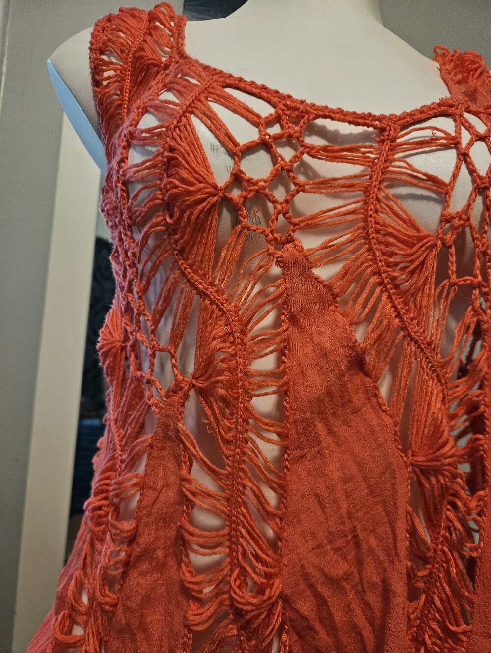 Small * SWIM COVER UP *Crochet Lightweight Pink/Orange - Picture 2 of 6